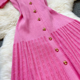 Elegant Collared Knit A-Line Midi Dress