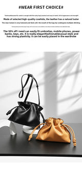 Autumn and Winter Classic Flamenco Fashion Lucky Bag Cloud Bag Genuine Leather Drawstring Shoulder Crossbody Bucket Bag for Wome