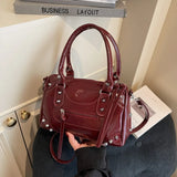 Vintage Rivets Pillow Bag Large Capacity Zipper Single Shoulder Bag Top Handle Patent Leather Crossbody Women's Bag Women