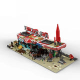 Movie Game Red Abandoned Gas Station Architecture Doomsday House Modular Building Blocks Model Kit Adult DIY Gift 2221PCS