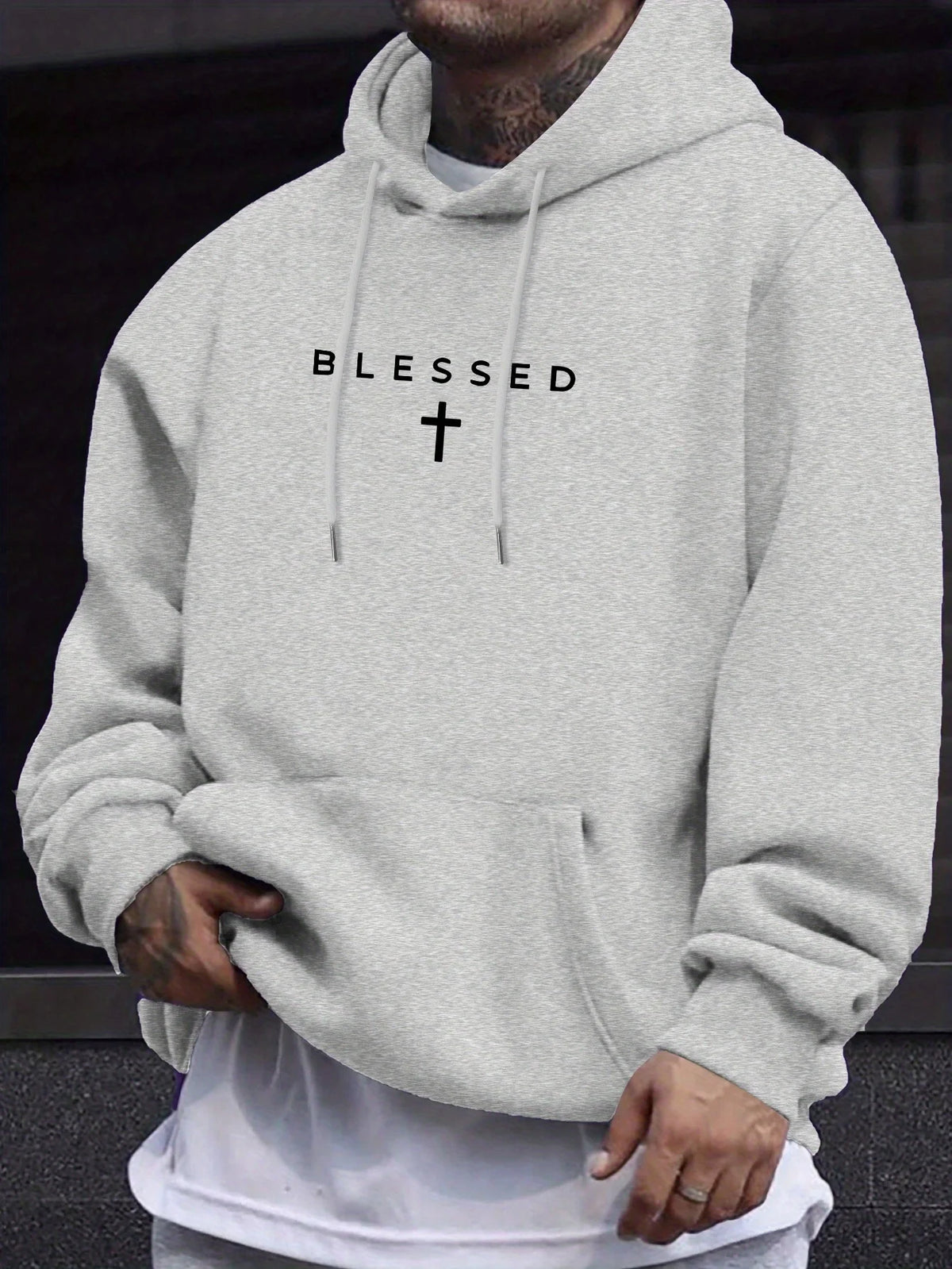 Men’s Cross & Geometric Print Hoodie