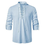 King Billion Men's Shirts Casual Men Cotton Linen Long Sleeve T-shirt Spring Autumn Vintage Shirt US Size Drawstring Neck