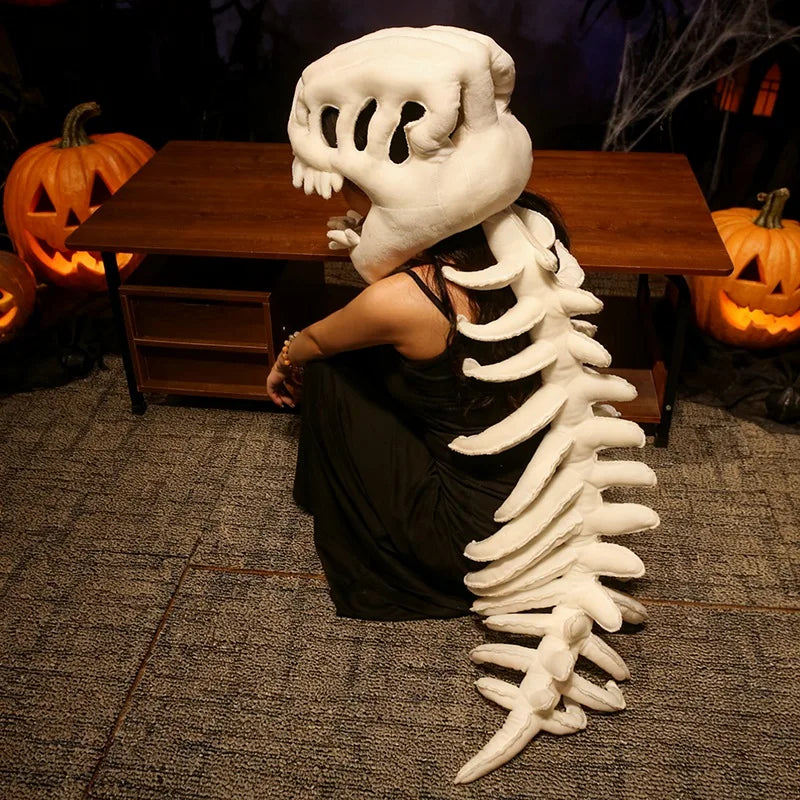 115cm Cosplay Wearable Dinosaur Skeleton Headgear Funny Party Decor Doll Soft Stuffed Animal Soft Plush Halloween Game Prop Gift