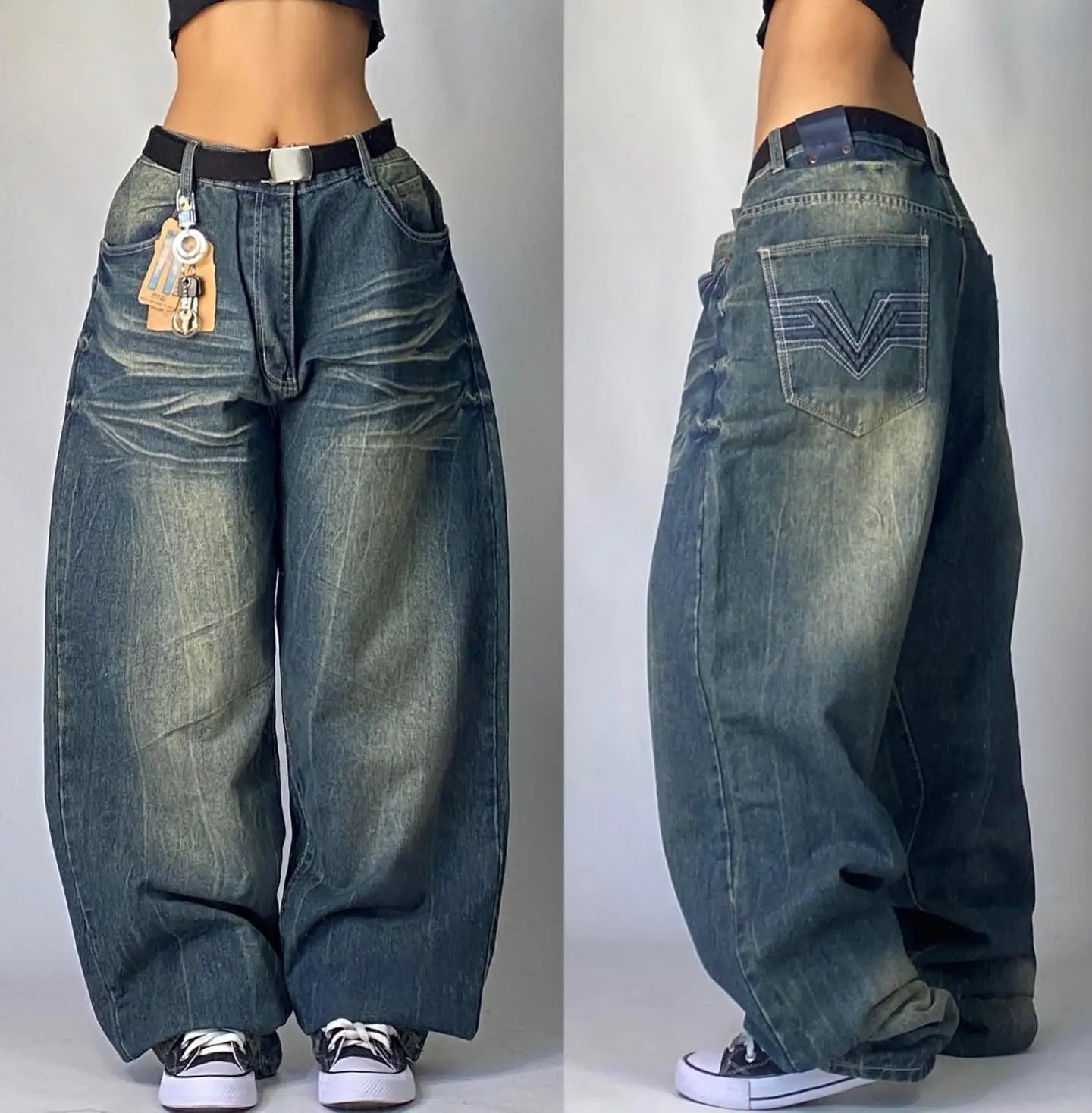 Men's Y2K Oversized Wide-Leg Embroidered Denim Jeans