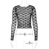 Elegant Sheer Lace Long Sleeve Crop Top