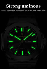 POEDAGAR Square Luxury Men Clock Waterproof Luminous Date Week Quartz Man Wristwatch Stainless Steel Fashion Men's Watches Reloj