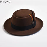 Men's Vintage Felt Fedora Hat with Feather Accent