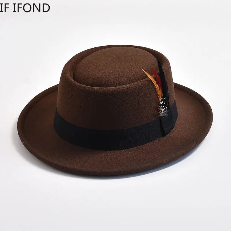 Men's Vintage Felt Fedora Hat with Feather Accent