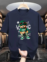 Men’s Geometric Bear Print 100% Cotton Oversized T-Shirt