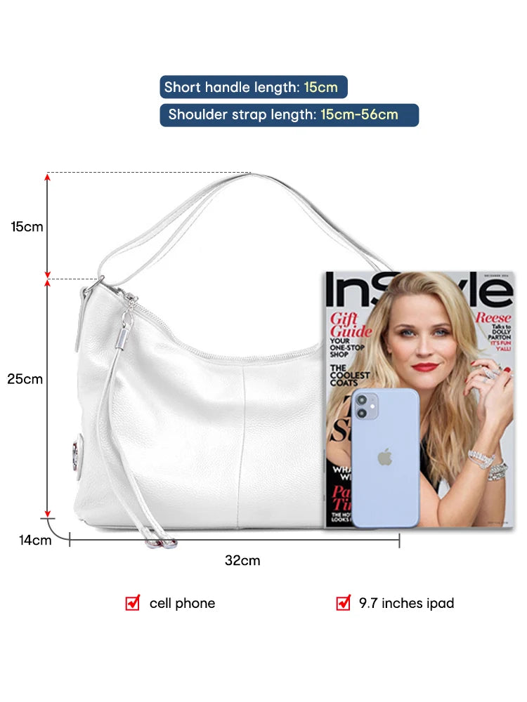 Zency 100% Genuine Leather Large Women Top Handle Shoulder Bag Tote Handbag Purse Black Leather Hobo Bag Underarm Zipper Bags