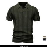 AIOPESON Men's Striped Mesh Polo Shirt | Breathable & Elegant