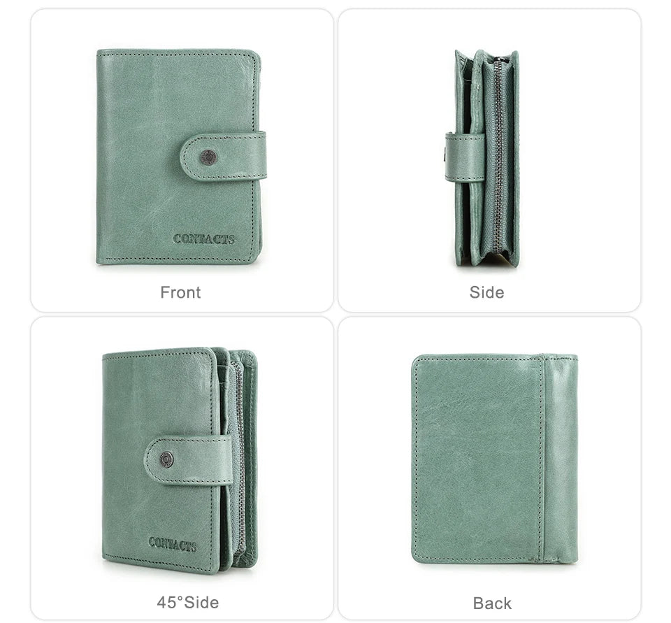 Contact'S Genuine Leather Wallets Women Men Wallet Short Small RFID Blocking Card Holder Wallets Ladies Red Coin Purse