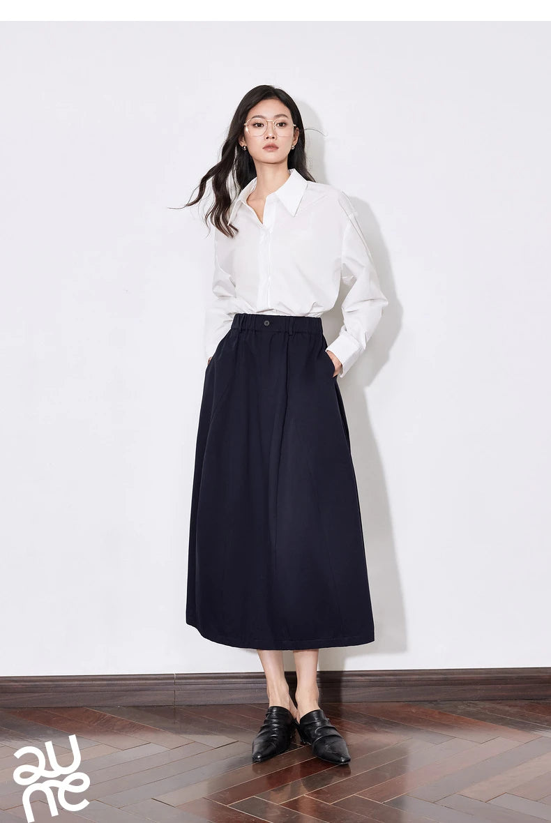 Toyouth Women's Cotton A-Line Midi Skirt | S–XL