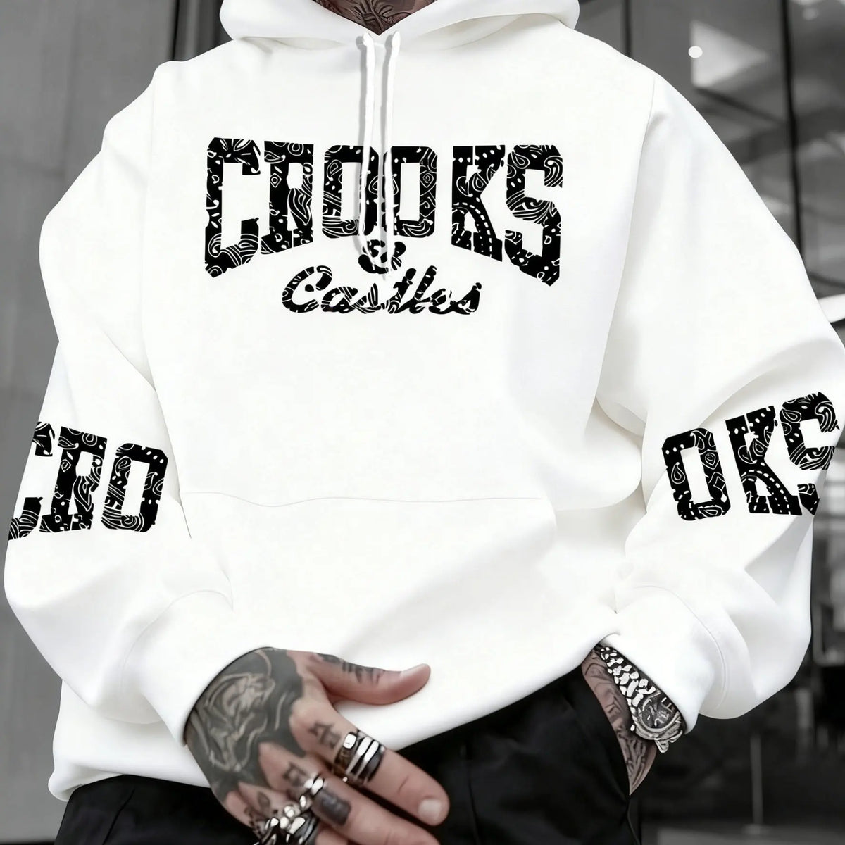 Men's Crooks & Castles Hooded with Iconic Print - Loose Fit Streetwear Hoodie, Slight Stretch Fabric, Machine Washable Winter