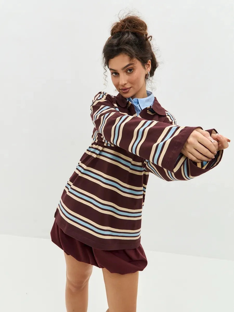 Vintage Striped Oversized Polo Shirt