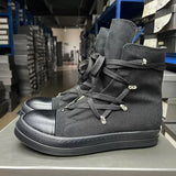 Men Women High-TOP Shoes Casual Canvas Jumbo Lace Up Sneakers Luxury Designer Zip Hip Hop Autumn Flats Black Boots