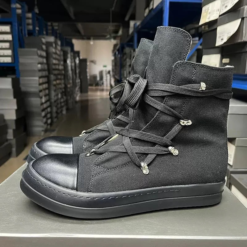 Men Women High-TOP Shoes Casual Canvas Jumbo Lace Up Sneakers Luxury Designer Zip Hip Hop Autumn Flats Black Boots