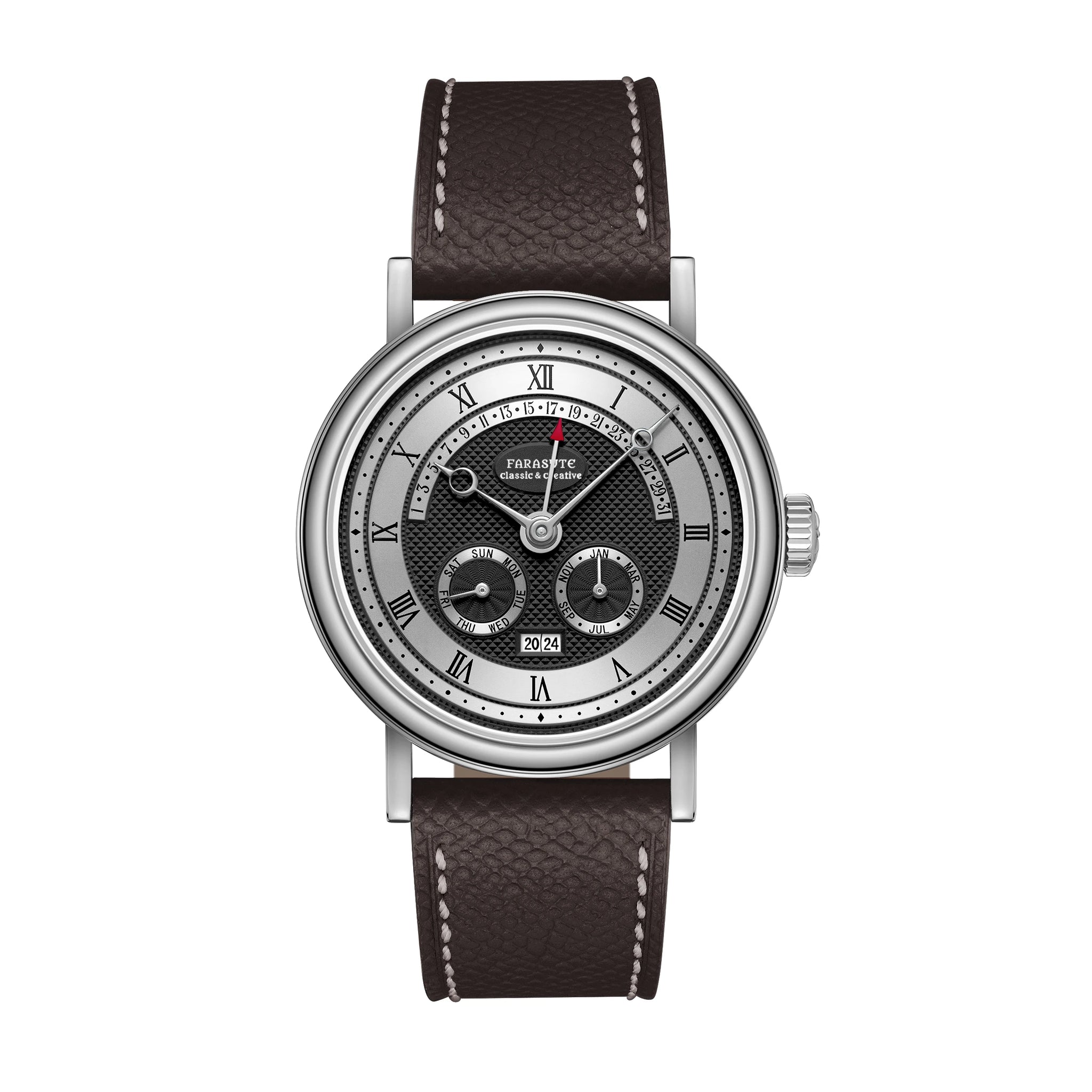 FARASUTE Men's Mechanical Watch Flyback Function Seagull Movement Month Display Week Display Calendar YearDisplay Sapphire Watch