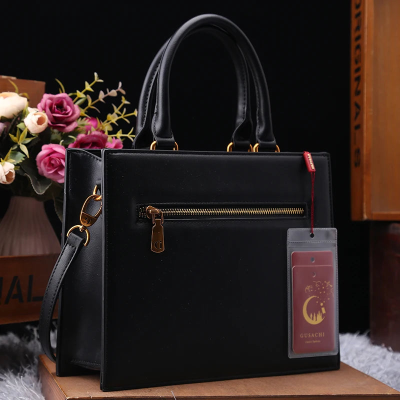Vintage Luxury Leather Tote – Designer Cat Embroidery Shoulder Bag
