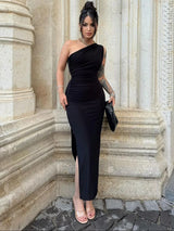 Women's One-Shoulder Sleeveless Backless Split Midi Dress