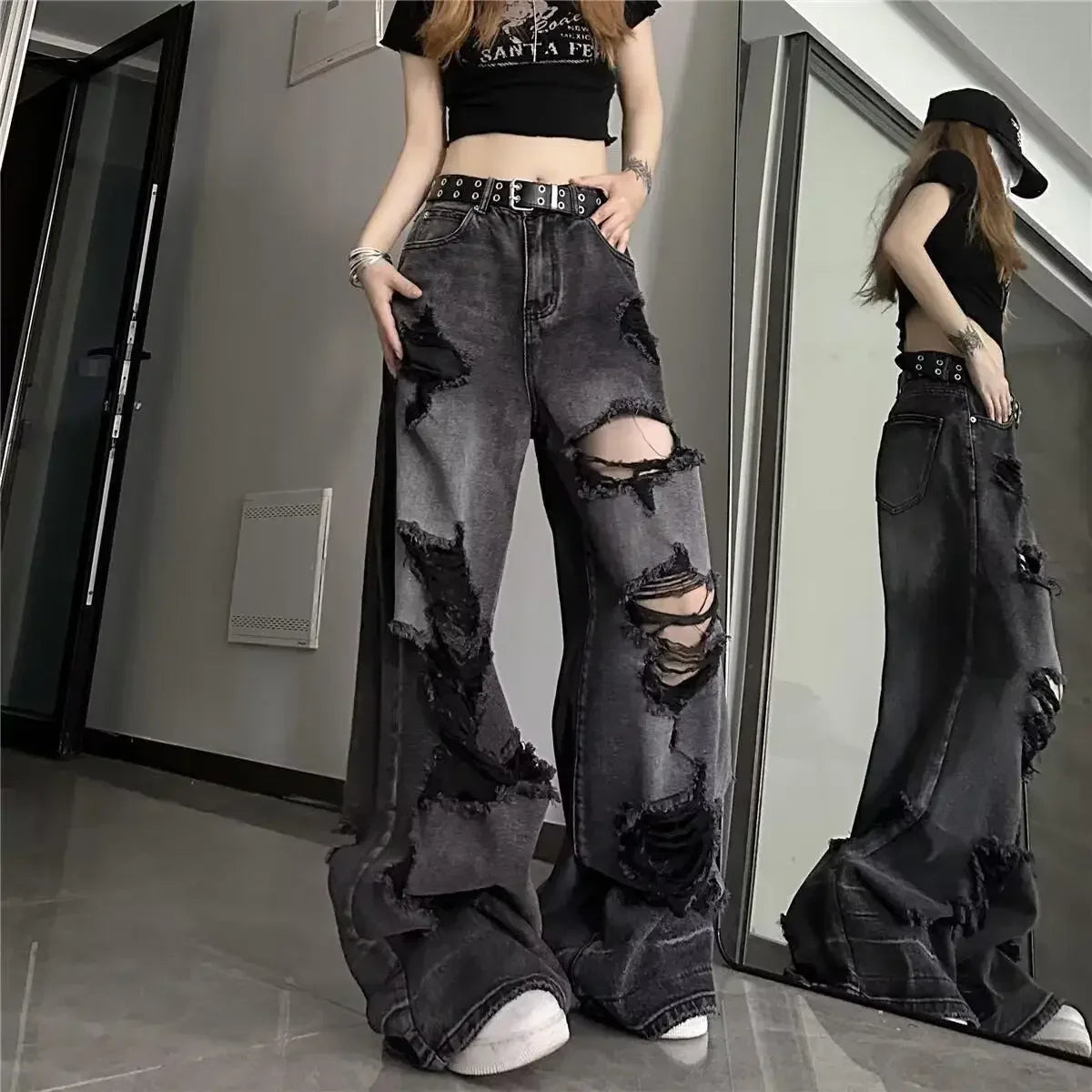 American Style Ripped Bell-Bottom Jeans
