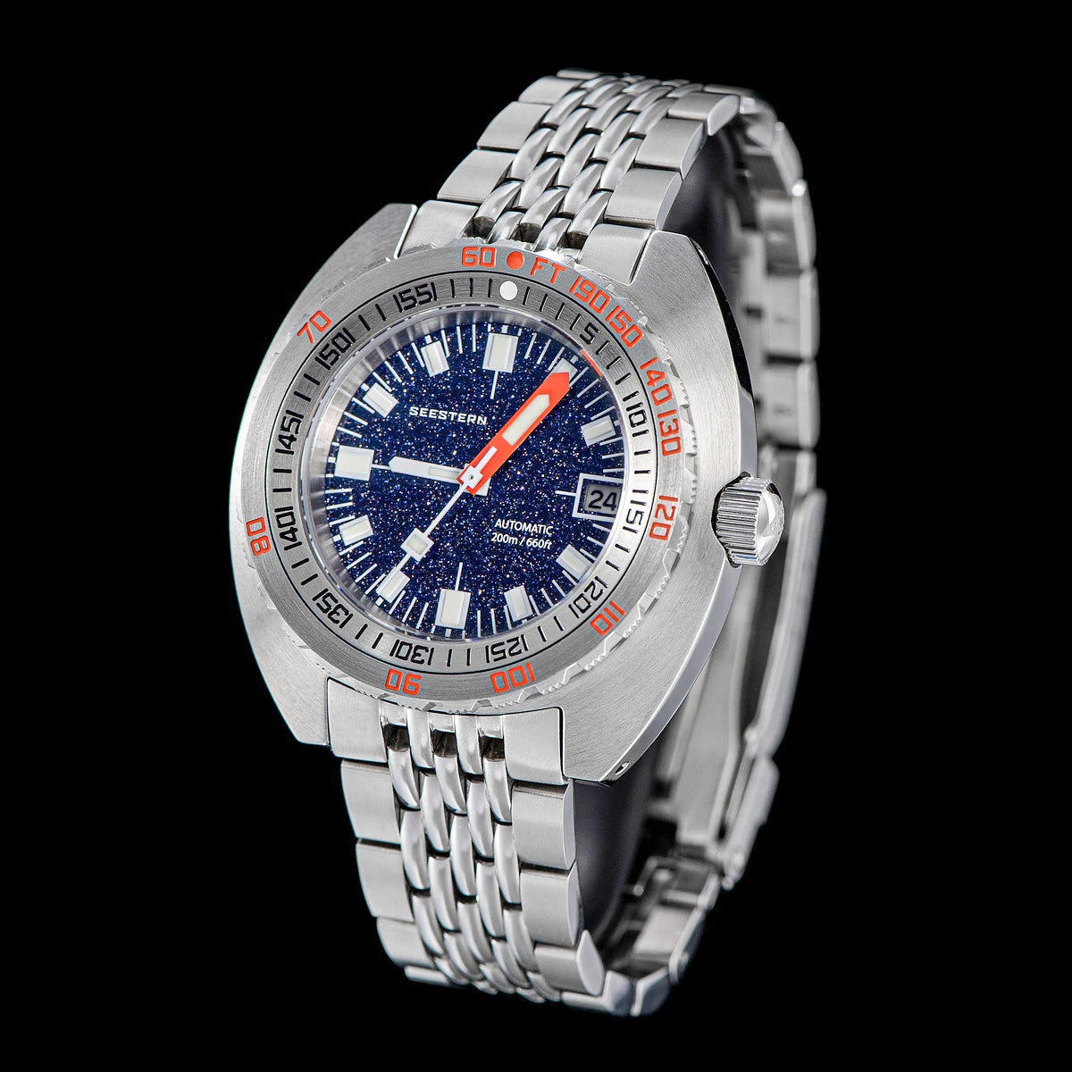 SEESTERN Watch SUB300T Diver Automatic Man Mechanical Sapphire Glass Luminous Date Waterproof 200 Turn Bracelet Wristwatch Retro