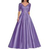 A Line Women Evening Dresses Satin Appliques V Neck Prom Party Gowns Formal Occasion robes de soirée