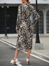 Elegant Print Belted Midi Dress