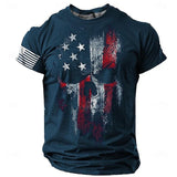 Men's USA Retro Flag & 3D Skull T-Shirt