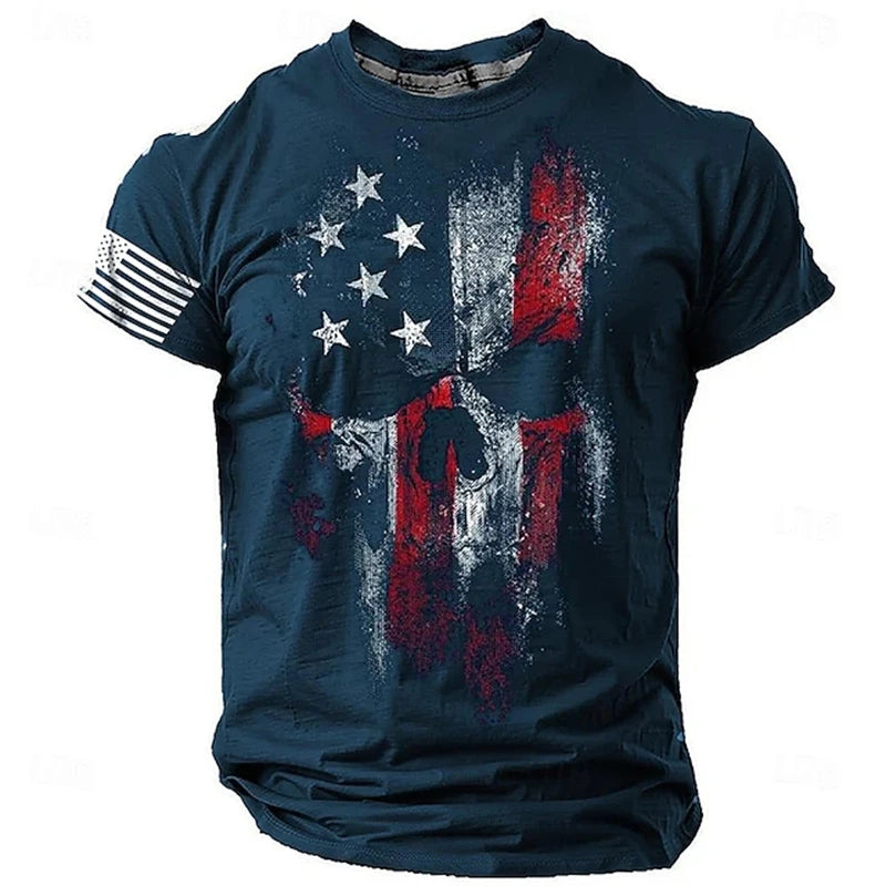 Men's USA Retro Flag & 3D Skull T-Shirt