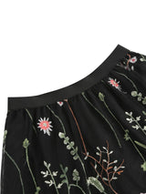 Tonval Floral Embroidered Mesh Midi Skirt – Elegant & Vintage