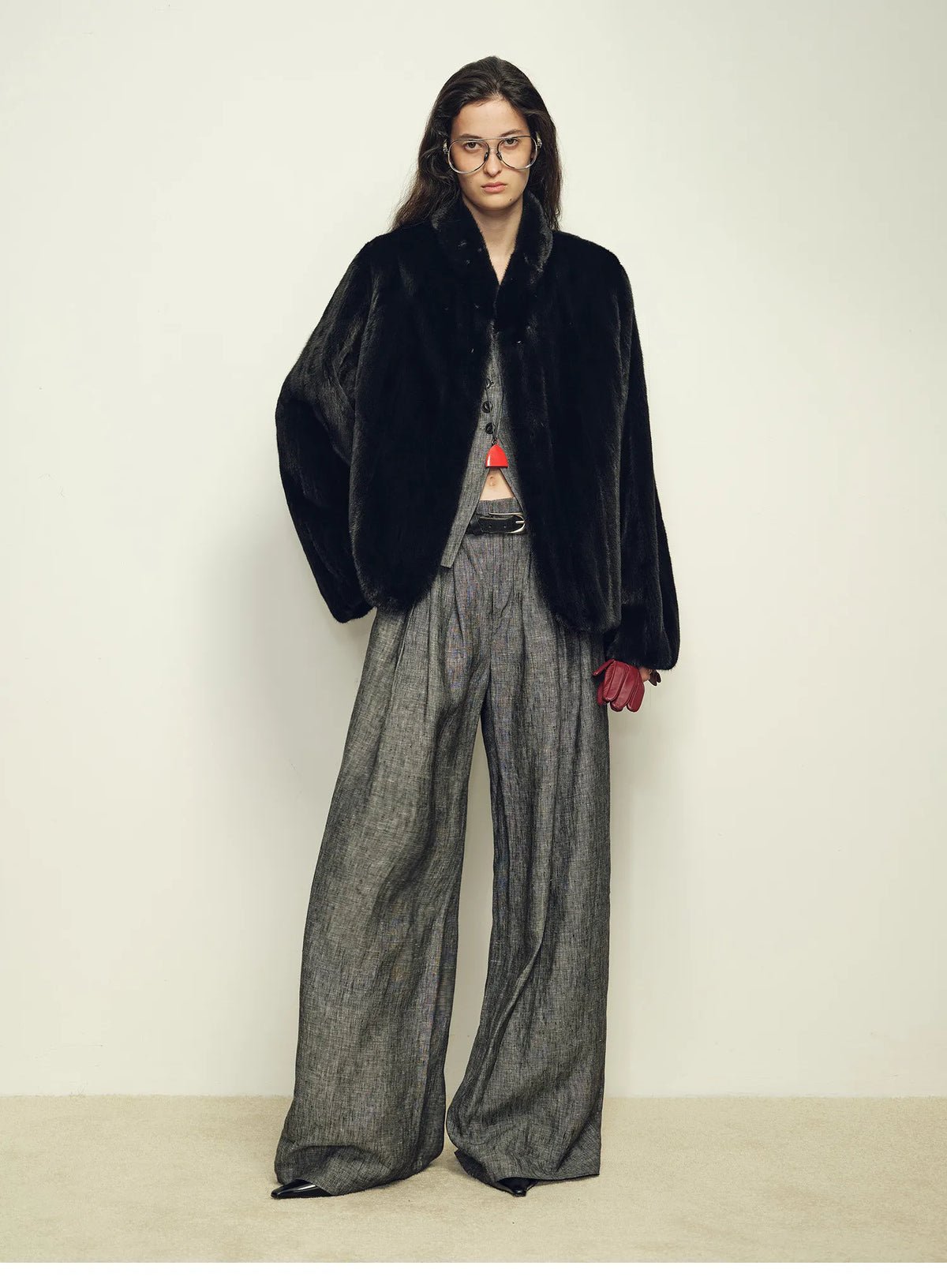Women's Short Faux Fur Coat with Stand Collar