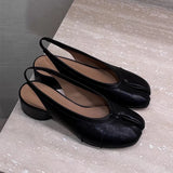 2025 Spring Summer Fashion Soft Leather Split Toe Women Pumps Casual Comfortable 3.5cm Low Heeled Slingbacks Tabi Ballet Shoes