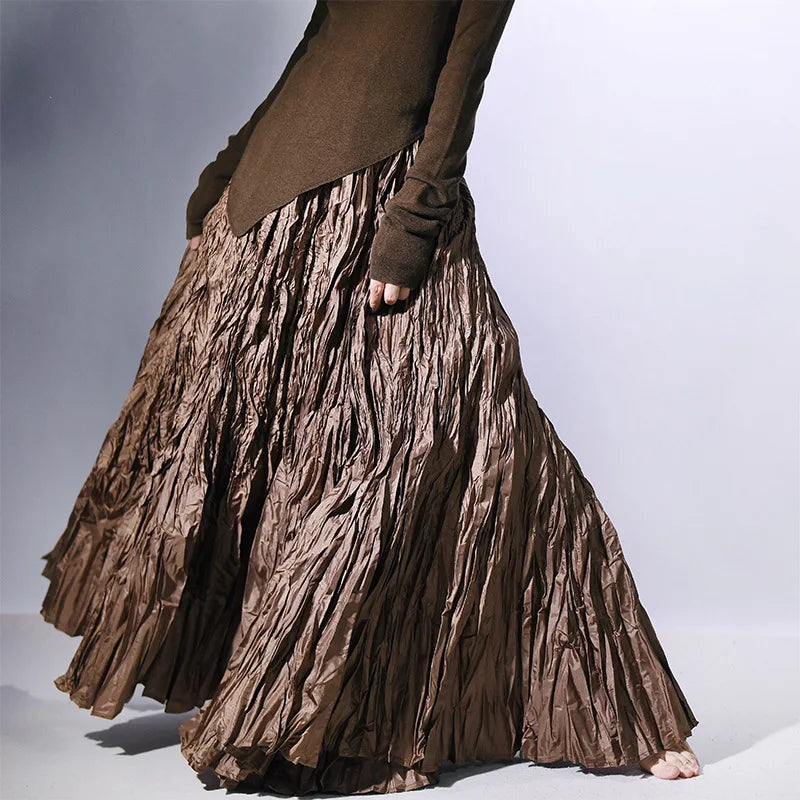 Elegant High-Waist Pleated Maxi Skirt for Women