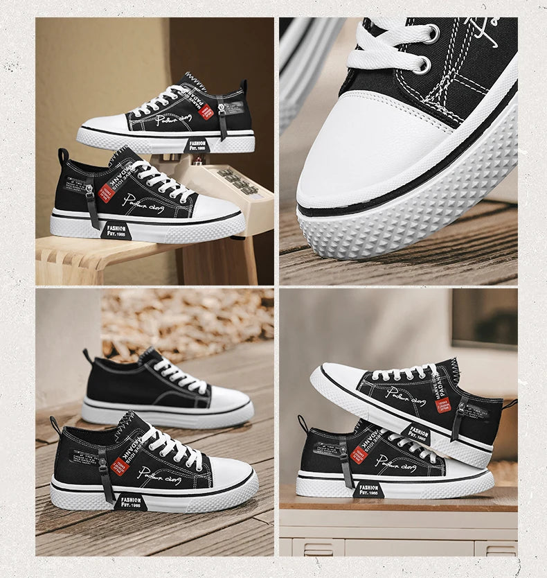 Men's Plus Size Canvas Sneakers — Breathable Lace-Up Casual Flat Shoes
