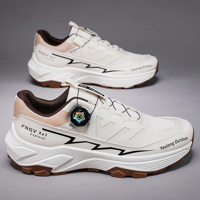 Outdoor Hiking Shoes for Men, Lightweight Travel Hiking Shoes, Breathable Mesh Sneakers, Casual Walking Shoes, Rotating Buckle Design, Non-Slip and Wear-Resistant Trail Shoes, Suitable for Mountaineering and Camping, 2026 New