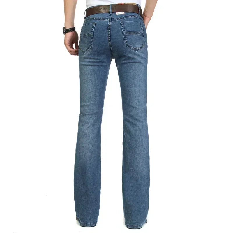 Male Bell Bottom Denim Trousers Slim Black Boot Cut Jeans Men's Clothing Casual Business Flares Pants