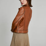 Women's Short Genuine Sheepskin Biker Jacket