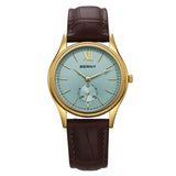 BERNY Luxury Watches for Men Classic Elegance Slim Dress Gold Quartz Men's Watch Leather Strap Fashion Business Wristwatch
