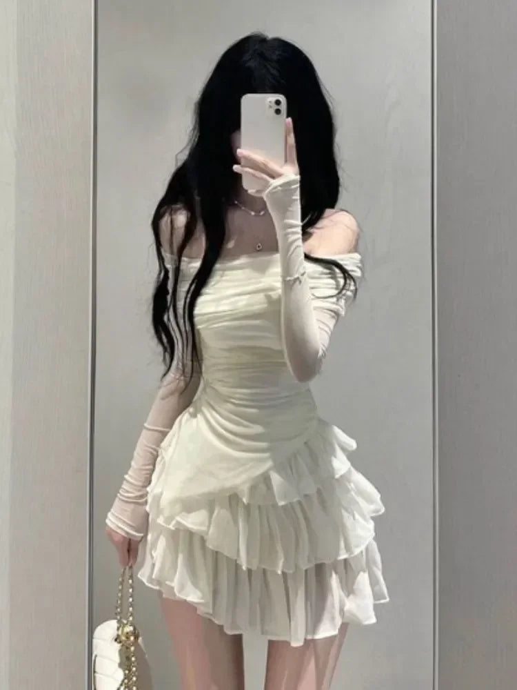 2025 Autumn Two Pieces Skirt Set Women Y2k Crop Tops T-shirt + Cake Skirts Japanese Kawaii Fashion Suits Chic Outfits Korean
