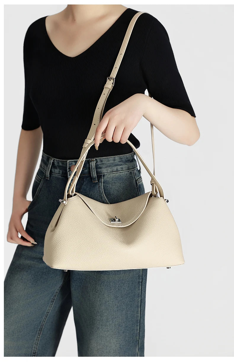 Women's genuine leather handbag fashionable retro designer luxury bag high-quality cowhide large capacity casual shopping bag