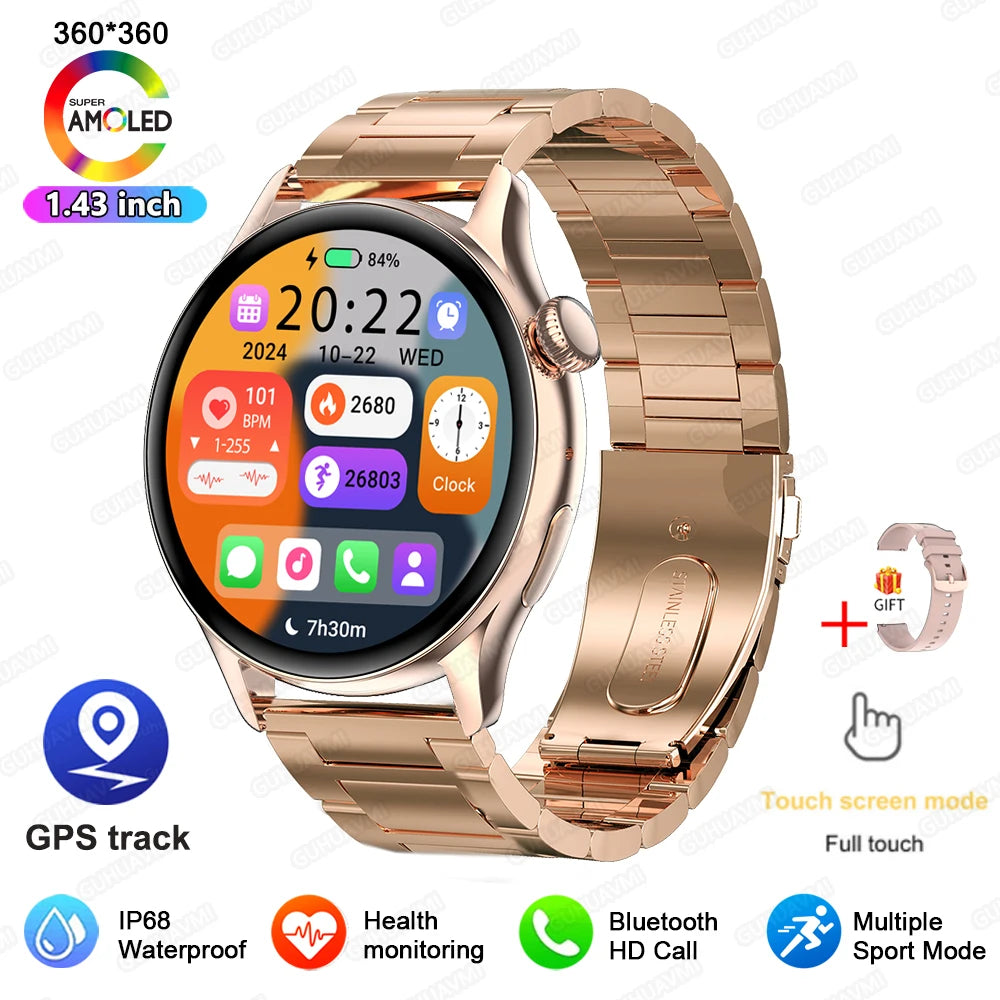 2026 New Lady Fashion Smart Watch women AMOLED HD Screen GPS Sport Heart Rate Bluetooth Call Waterproof Outdoor Smartwatch Women