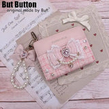 Kawaii Sweet Japanese Lolita Bow Wallet JK Harajuku Y2K Lace Rhinestone Short Wallet Mini Purse Card Holder Women Girls Gift