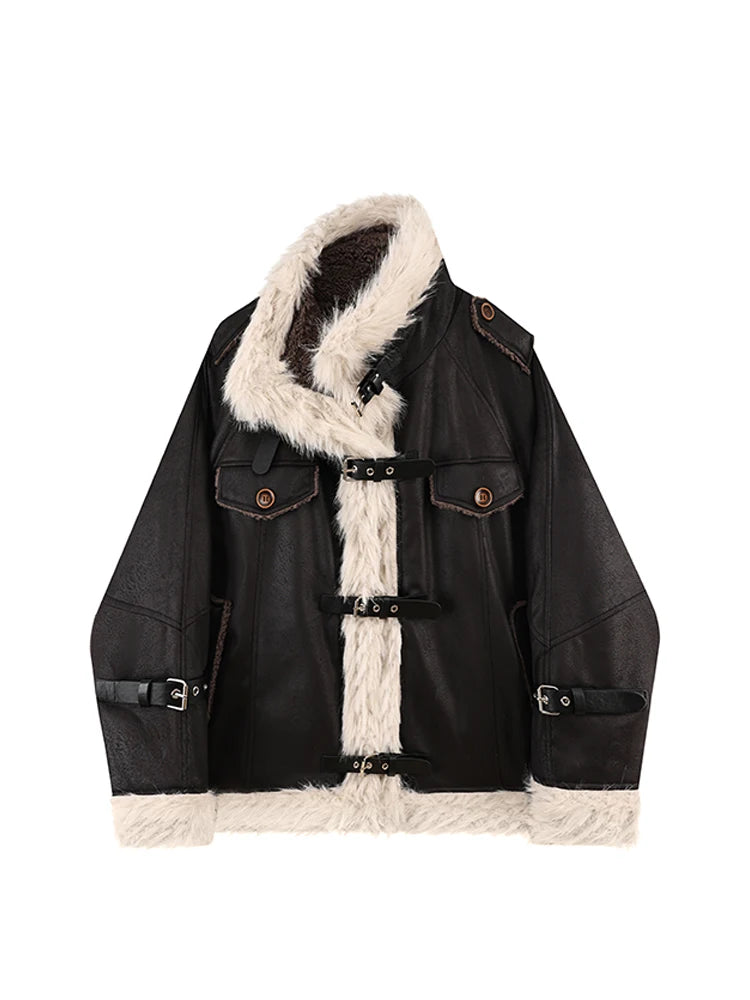 Women's Vintage Leather Moto Jacket | Black & Brown