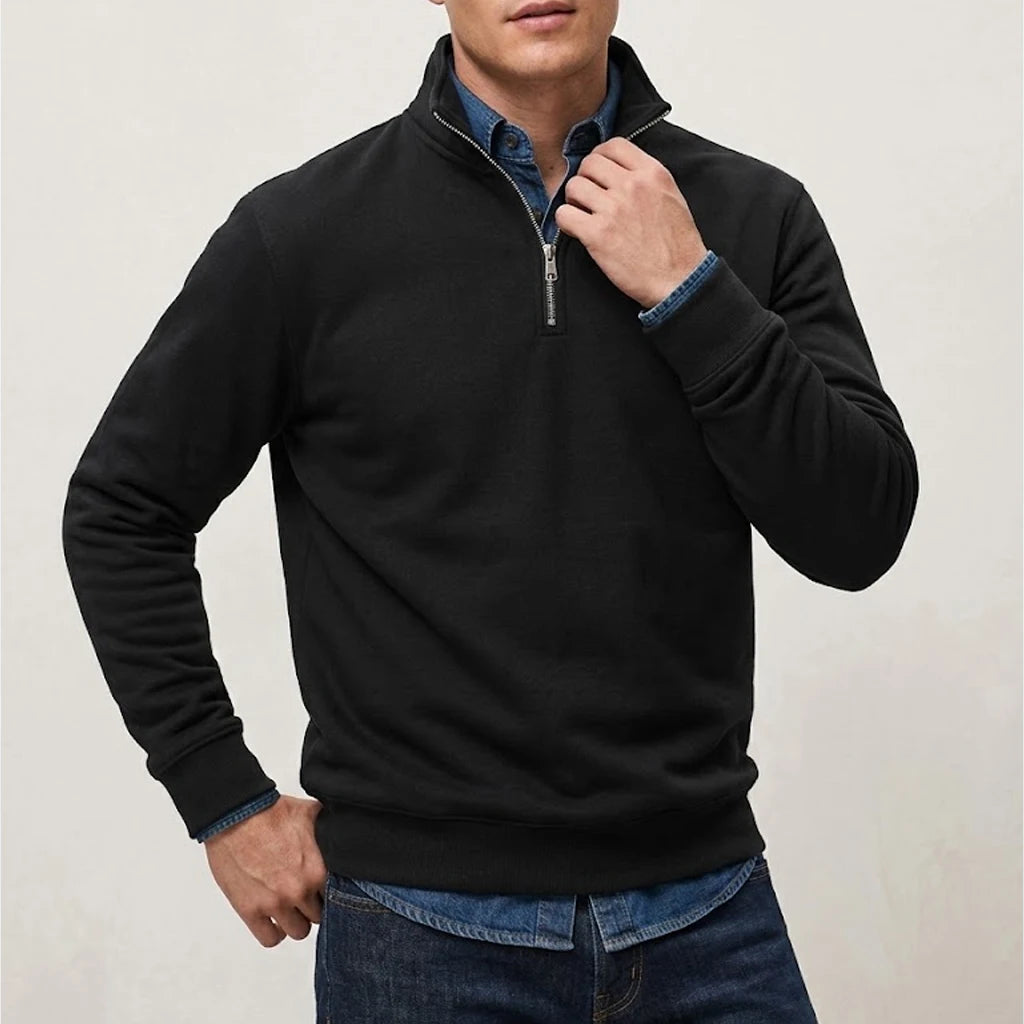 Men's Zip Sweatshirt Pullover Stand Collar Warm Fleece Casual Sweater Plain Long Sleeve Jumper Outwear Tops for Men Streetwear