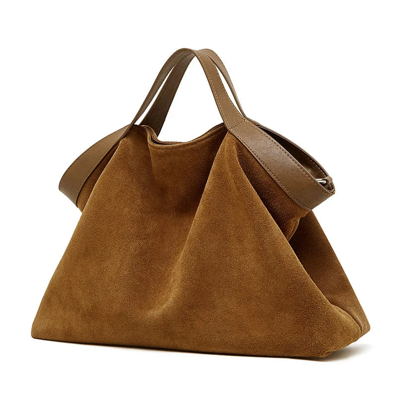 Women's Large Capacity Tote Bag 2025 New Vintage Suede Leather Spacious Crossbody Bag Commuting Versatile Trendy Premium Handbag