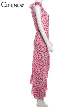 Floral One-Shoulder Ruffle Midi Dress