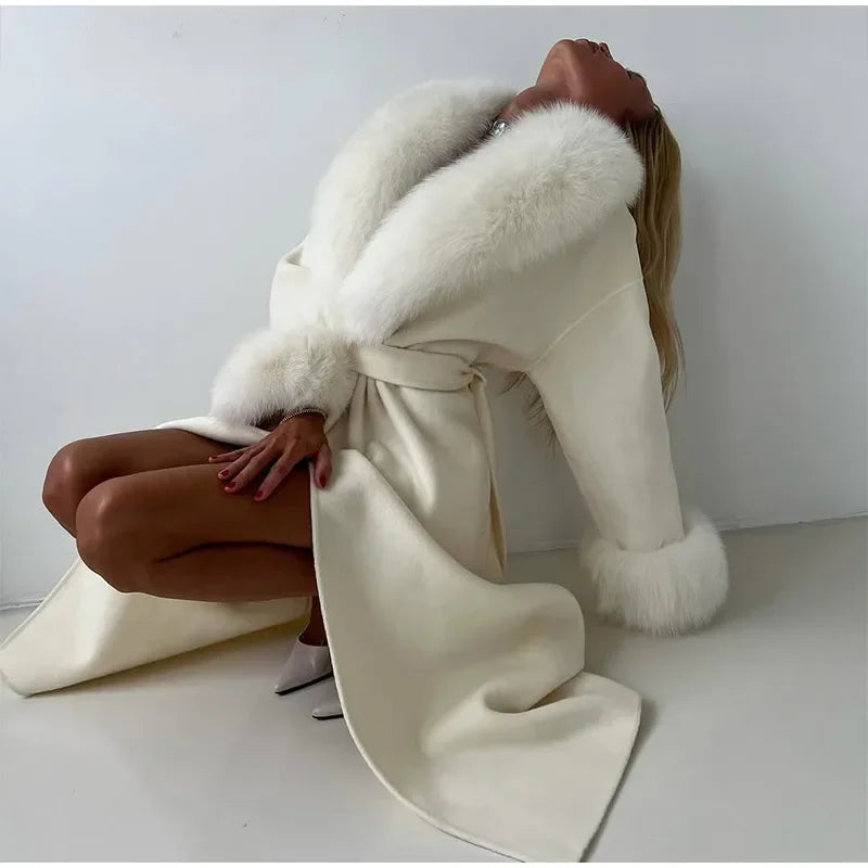 Faux Fur Patchwork Woolen Overcoat
