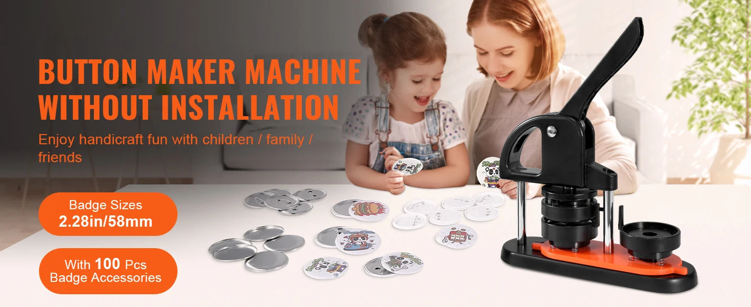 SucceBuy Button Maker 25/32/58 Pin Maker with Button Parts Ergonomic Arc Handle Punch Press Kit Button Maker Machine