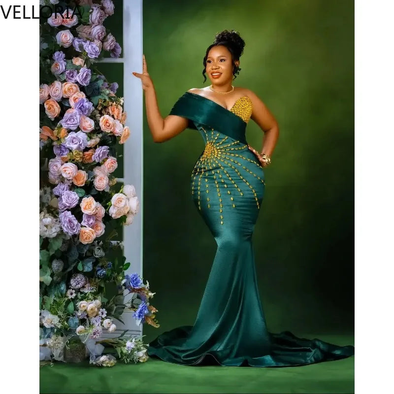Emerald Green Off-Shoulder Mermaid Evening Gown